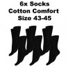 Men's Socks Cotton Comfort, 6Pack Black, Size 43-45