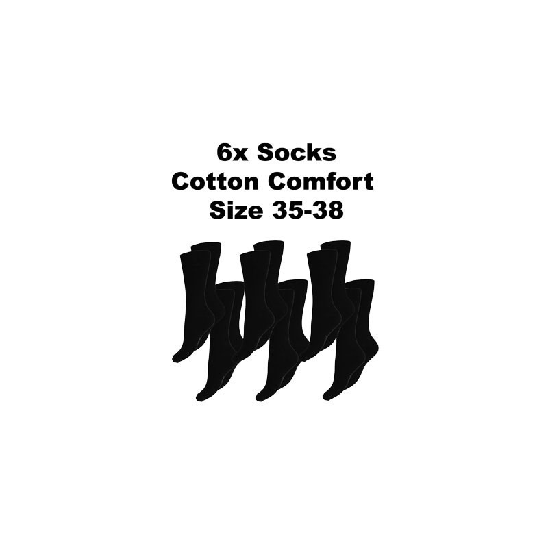 Men's Socks Cotton Comfort, 6Pack Black, Size 35-38
